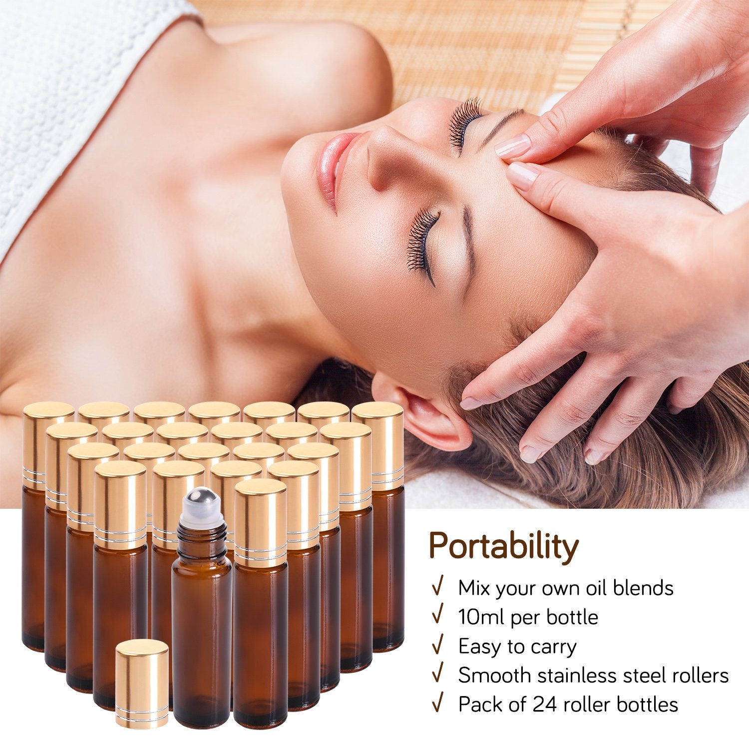 Prettycare Roller Bottles For Oils 10Ml (Amber Glass, 24 Pack, 4 Extra Stainless Steel Balls, 48 Labels, Openers, 2 Funnels, 2 D